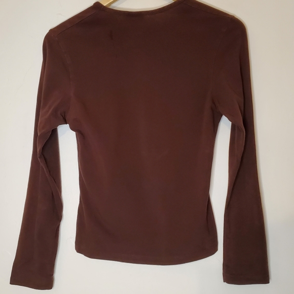 Basic Brown Long Sleeve V-Neck Top - Picture 7 of 9
